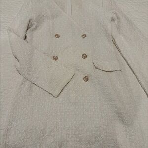 SHEIN Cream Textured Double-Breasted Blazer